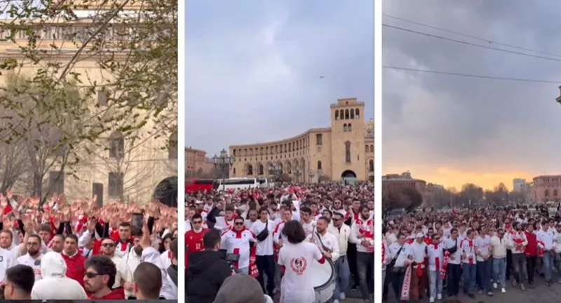 "სომხეთში ვართ თუ საქართველოში?" - ქართველ გულშემატკივართა ზღვა, სიმღერა და შეძახილები: რა ხდება ერევნის ქუჩებში? (ვიდეო)